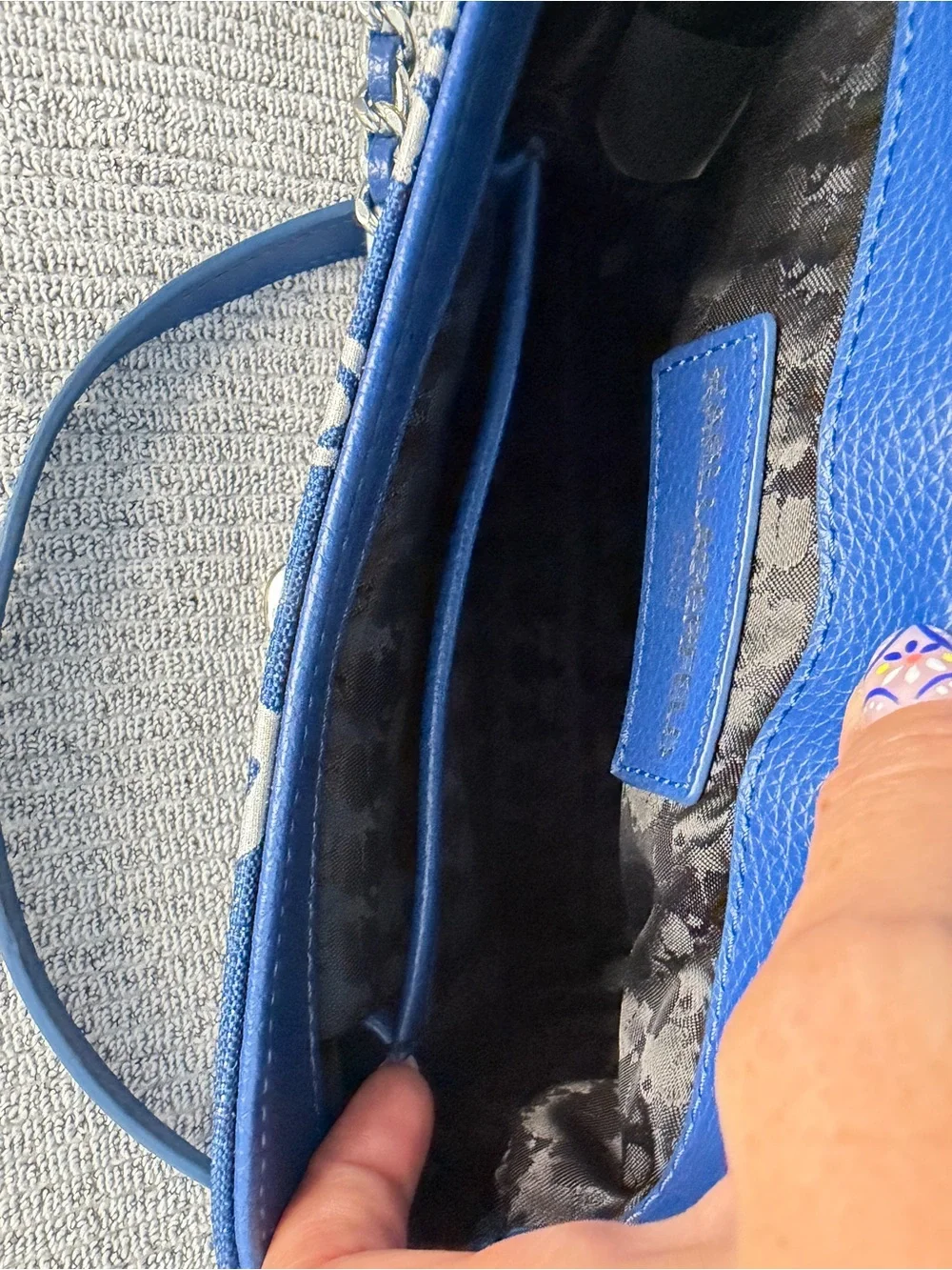 Authentic Karl Lagerfeld Blue and Silver Graffiti Crossbody Bag